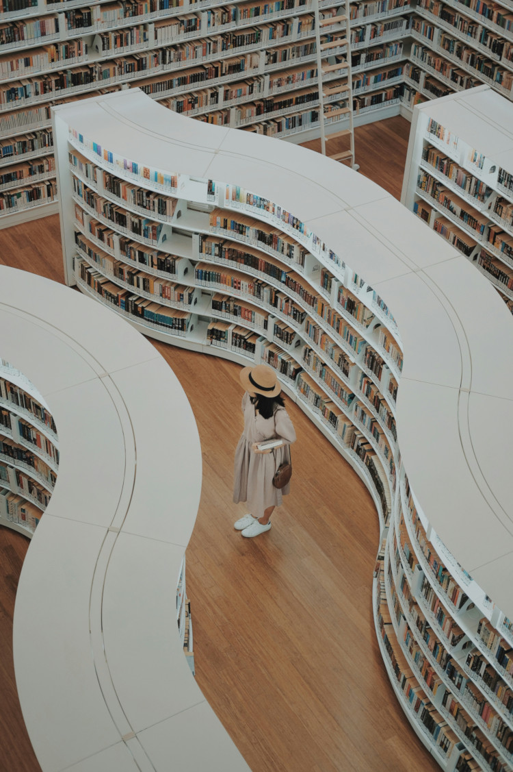 Library shelves representing deep knowledge and research